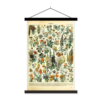 Produktbild von MuchoWow® Textilposter Blumen - Pflanzen - Vintage - Adolphe Millot - Kunst 120x180 cm mit schwarzem Rahmen - Fotos