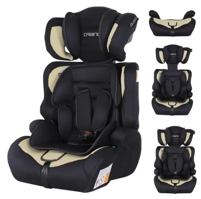 Productafbeelding van Cabino kinderzitje i-Size, groep 1/2/3, zwart/beige – autostoeltje dat meegroeit, geschikt voor kinderen van 76-150 cm, vanaf 15 maanden, voldoet aan de ECE R129 norm, met zijwaartse bescherming bij impact