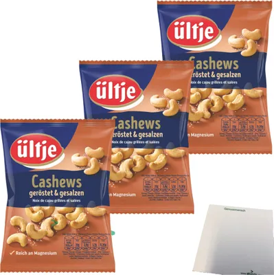 Produktbild von ültje Cashews geröstet und gesalzen 3er Pack (3x150g Beutel) + usy Block