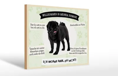 Produktbild von Holzschild Spruch 30x20cm Tiere Mops willkommen Zuhause