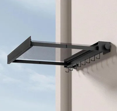 Immagine prodotto di Scaffale da parete nero smontabile 68 x 435 x 8 cm - per balcone e bagno - 8 ganci