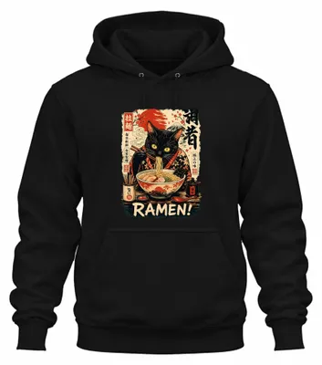 Productafbeelding van RAMEN! Zwarte Kat Japan Anime Manga Noedels Y2K Otaku Hoodie, Zwart, Maat L