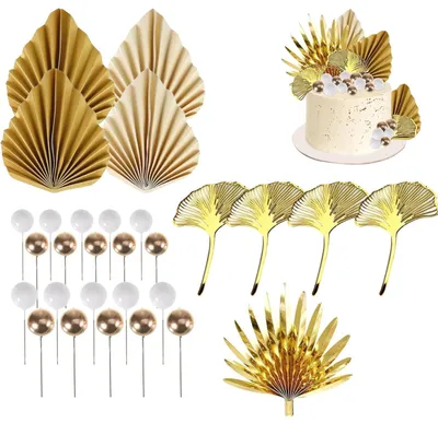 29-teiliges Torten-Deko-Set, goldene Blätter & Kugeln