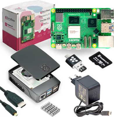 Produktbild von Raspberry Pi 5 Starterkit, 64GB microSDHC inkl. Pi OS, Gehäuse, Netzteil, HDMI-Kabel und Zubehör - RAM: 4GB - Farbe: schwarz