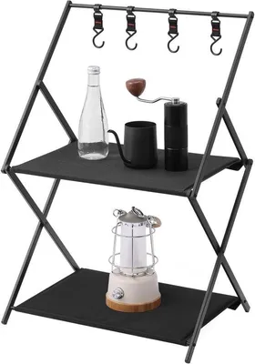 Immagine prodotto di Scaffale pieghevole a 2 ripiani per picnic e campeggio - pratico per picnic e campeggio - 1 pezzo - nero - pieghevole - 47 x 35 x 70 cm