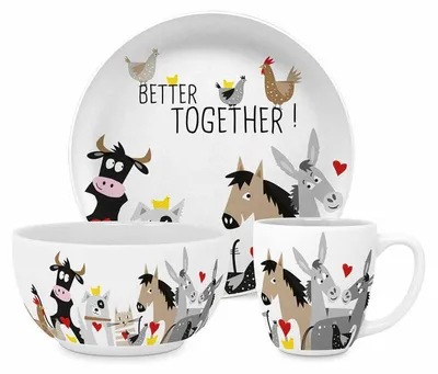 Immagine prodotto di PPD Animal Friends Kids Set, 3-tlg., Geschirr, Becher, Teller, Schale, Kinder, New Bone China, 162302347