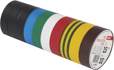Produktbild von PVC-Isolierband Mix - 10 Stück, 15 mm x 10 m, Selbstklebend, Wasserdicht, UV-beständig