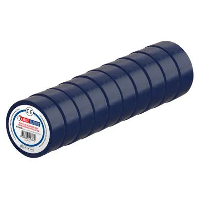 Zdjęcie produktu dla Taśma elektroizolacyjna HOROZ PVC 19mm x 9m niebieska – zestaw 10 sztuk do izolacji i oznaczania kabli