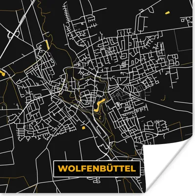Produktbild von MuchoWow® Poster Gold - Deutschland - Karte - Stadtplan - Wolfenbüttel 50x50 cm - Wohnzimmerdekoration
