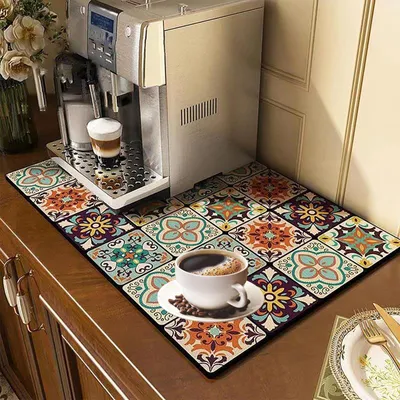 Produktbild von Spülmatte, schnelltrocknende, saugfähige Matte für Kaffeemaschine, rutschfeste Gummisohle, hochsaugfähige Trockenmatte für Küche, Haustiere, Spüle, 40 x 50 cm - 5