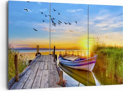 Produktbild von Bild auf Leinwand - Leinwandbild - See Boot Wasser - 165x110cm - Wand Bild - Wanddeko - Wandbilder - Leinwanddruck - Bilder - Kunstdruck - Wanddekoration - Leinwand bilder - Wandkunst - CE165x110-3983