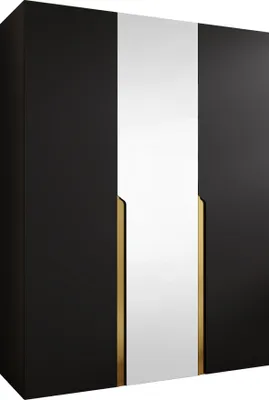 Produktbild von MIRJAN24 Kleiderschrank Mila 2 150 mit Spiegel, Schlafzimmer, Kleiderschrank, mit drei Drehturen und mit zwei Kleiderstange, Modern, Garderobenschrank (Farbe: Schwarz + Gold)