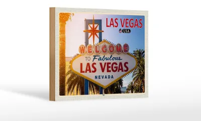 Produktbild von Holzschild Reise 18x12 cm Las Vegas USA Sign Willkommensschild Dekoration