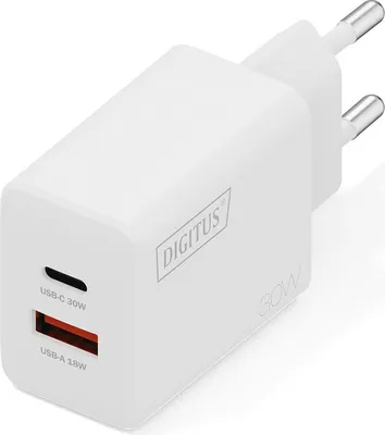 Produktbild von DIGITUS USB GaN Ladegerät 30W 1x USB-C 1x USB-A Weiss