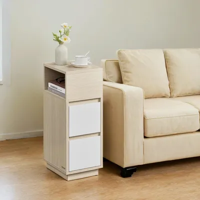 Immagine prodotto di Comodino stretto con 2 cassetti – salvaspazio – 30,1 x 25,1 x 65,1 cm