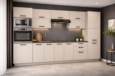 Produktbild von ULWEHOME | Küchenzeile 300 cm Beige, Küchenmöbel-Set Kaschmir mit Arbeitsplatten 3 m, Backofen-Mikrowellenschrank, Vorratsschrank
