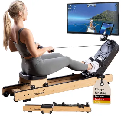 Produktbild von Skandika Rudergerät Rovek | Rudermaschine Holz, Rudergerät für Zuhause klappbar, Magnetwiderstand mit 32 Stufen, Kinomap App kompatibel, aufstellbar