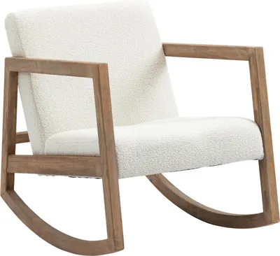 Produktbild von Schaukelstuhl Relaxstuhl Mit Holzrahmen, Gepolstert, Lounge, Kautschukholz, Cremeweiß