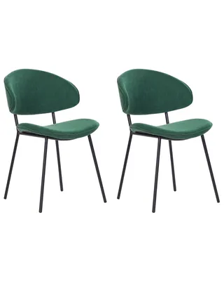 Obrázek produktu pro BELIANI Sada 2 jídelních židlí zelené látkové čalounění černé kovové nohy bez područek zaoblené opěradlo moderní moderní design