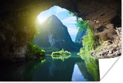 Produktbild von MuchoWow® Poster Wasser - Höhle - Sonne - Natur - Pflanzen 180x120 cm - Fotoplakat