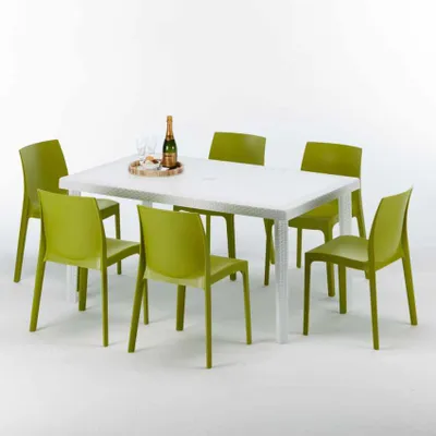 Produktbild von Weiß Rechteckig Tisch und 6 Stühle Farbiges Polypropylen-Außenmastenset Grand Soleil Rome Summerlife - Grün Anis