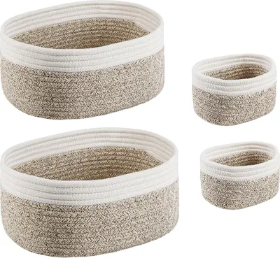 Produktbild von Gewebte Baumwollseil-Aufbewahrungskörbe - Set von 4 - Kinderzimmer Wohnzimmer Organizer