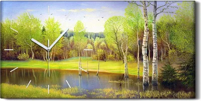 Produktbild von Wanduhr Leinwand Bild Uhr Geräuschlos 60x30 Landschafts Wälder Wald See - weiße Hände