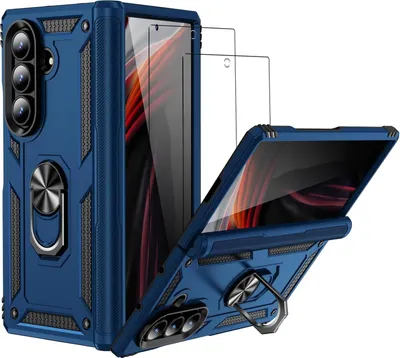 Produktbild von 2in1 Schutz Cover Set für das Samsung Galaxy Z Fold 7 besteht aus 2x 9H Glas Folie Display Schutzfolie und 1x Silikon Case Schutzhülle - Hülle in Blau