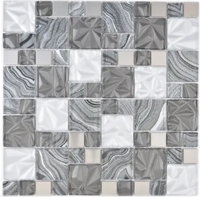 Produktbild von Glasmosaik Kombination Stahl mix grau schwarz Mosaikfliese Wand Fliesenspiegel Küche Bad