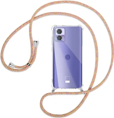 Produktbild von Handykette Backcover-Schutzhülle mit Band (Metall silberfarben) für Motorola Edge 30 Neo (Edge 30 Lite) - Rainbow