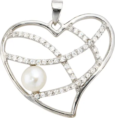 Produktbild von Perlenanhänger Anhänger Herz Perle & Zirkonia 925 Echt Silber für Damen
