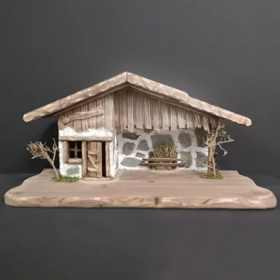 Produktbild von Holzkrippe graubraun OHNE FIGUREN 54 cm