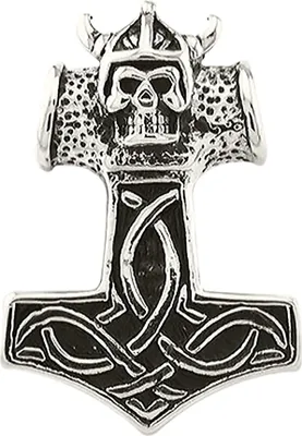 Produktbild von Anhänger Edelstahl Halskette Lederkette Kugelkette Gothic Thors Hammer Herren Damen silber-nur-anhänger