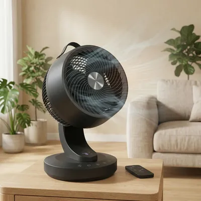 Produktbild von SONGMICS Tischventilator mit LED-Display, leiser Ventilator 20 dB, 8 Stufen, Fernbedienung, Oszillation, Timer, schwarz