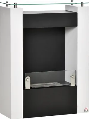 Produktbild von Ethanol-Kamin -Ethanol-Brenner 1993W 1,5L 3 Std. Brenndauer kein Rauch frei stehend Stahl Edelstahl gehärtetes Glas Weiß+Schwarz 60 x 20 x 79 cm