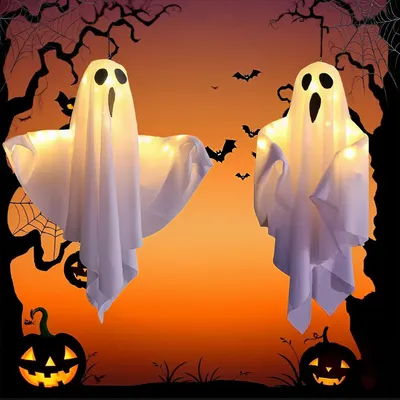 Produktbild von Halloween Deko Innen Außen, 2 leuchtende Geister LED, 50cm, Party