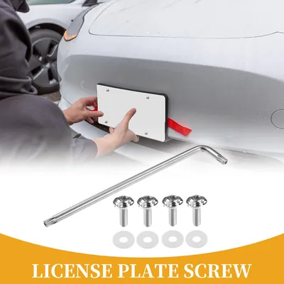 Image de 1 Ensemble De 4 Vis De Plaque D'Immatriculation Antivol Universelles 1/4" M6 - Boulons De Sécurité Pour Voiture Avec 4 Rondelles En Silicone - Alliage De Titane, Tonalité Titane