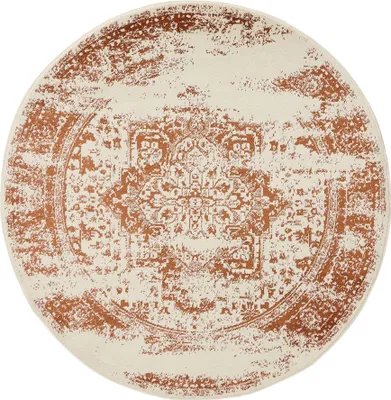 Produktbild von benuta Vintage Teppich Wohnzimmer Suki Creme/Orange ø 120 cm rund Wohnzimmerteppich Schlafzimmer weich orientalisch