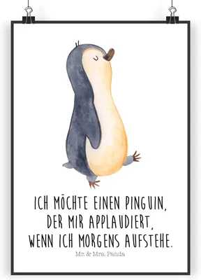 Produktbild von Mr. & Mrs. Panda Bild Pinguin marschieren DIN A5 - Weiß - Geschenk, Bruder, Aufstehen, Wandbild, Unausgeschlafen, Plakat, Familie, wanddeko, Schwester, drucke, Spazieren