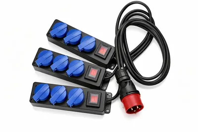 Produktbild von 1 Stück CEE Adapter Starkstrom 16 A Stecker / 3 X 3-fach Steckdosenleiste IP44