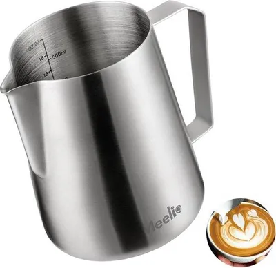 Zdjęcie produktu dla Spieniacz do mleka ze stali nierdzewnej 600 ml, do kawy z mlekiem, cappuccino i latte