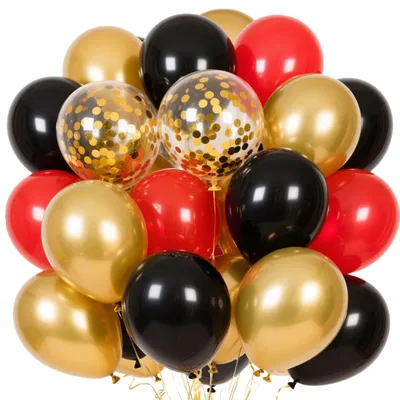 60 Ballons Schwarz Rot Gold, 30 cm Konfetti Latex, Helium