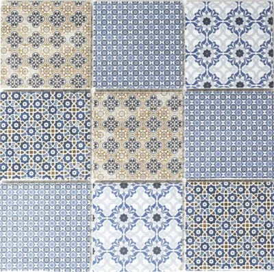 Produktbild von Retro Vintage Mosaik Fliese Keramik weiß blau orange grau MOS22B-1404