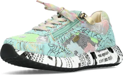 Produktbild von Laura Vita Damen Sneaker Leder Blumenmuster Schrift Reißverschluss Burton 1123, Größe:39 EU, Farbe:Mehrfarbig