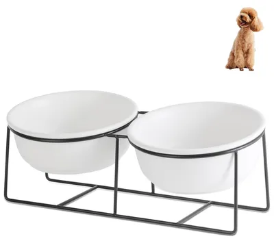 Produktbild von Erhöhte Futterschüssel - Doppelter Keramiknapf - Hundenapf mit Ständer - Geeignet für Katzen - 850 ml × 2 - Hygienisch und Spülmaschinenfest - Hundenapf