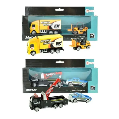 Obrázek produktu pro Auto nákladní/odtahovka 2ks kov 18cm na zpětné natažení 2 druhy v krabičce 24x11x5cm