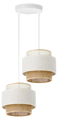 Produktbild von Hängelampe Metall Stoff H: max. 90 cm Weiß Natur E27 2-flammig Modern Hängeleuchte