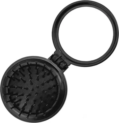 Produktbild von Mini Haarbürste mit Kosmetikspiegel für unterwegs - Schwarz