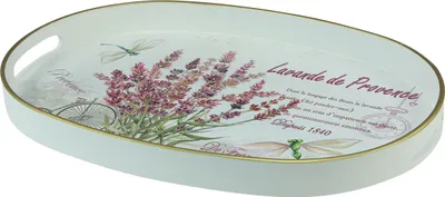 Produktbild von Deko Tablett Lavendel Kunststoff Weiß 39x27,5cm Sommerdeko