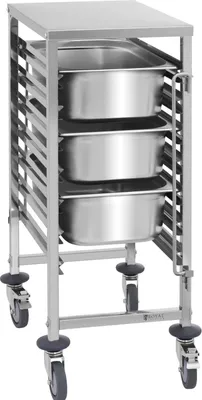 Produktbild von Expondo Royal Catering Tablettwagen - Edelstahl - für 7 x GN 1/1 - Längseinschub - 90 kg - 2 Sicherheitsbügel -